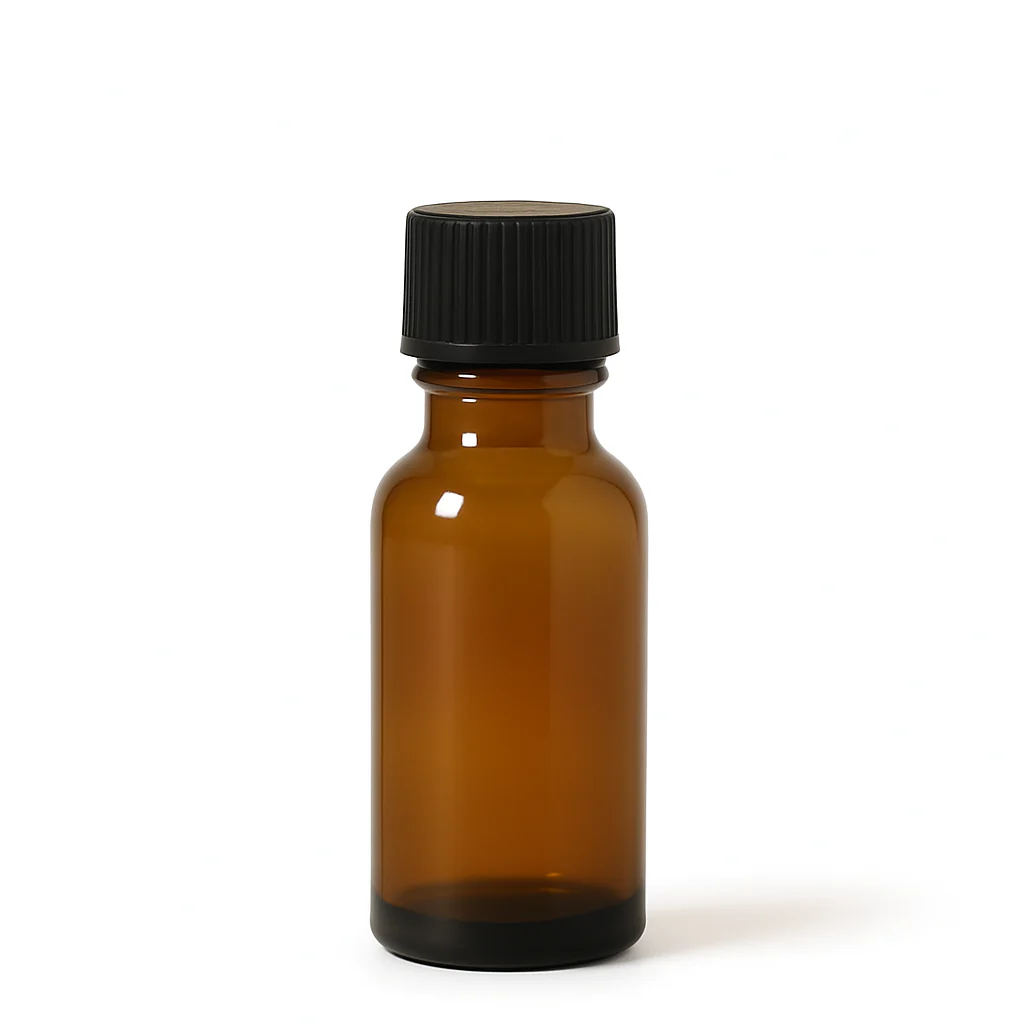 Amber Glass Aromatherapy Bottle 18mm Neck With Black Screw Cap