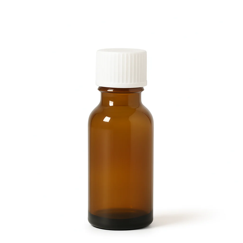 Amber Glass Aromatherapy Bottle 18mm Neck With White Screw Cap