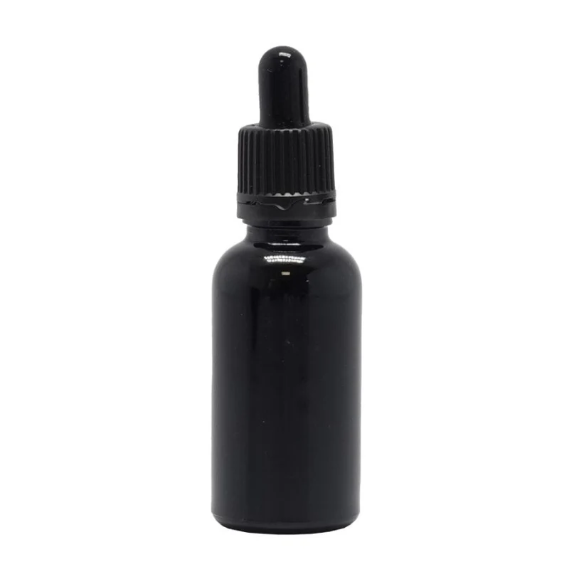 Black Glass Aromatherapy Bottle 18mm Neck With Pipette Top Black