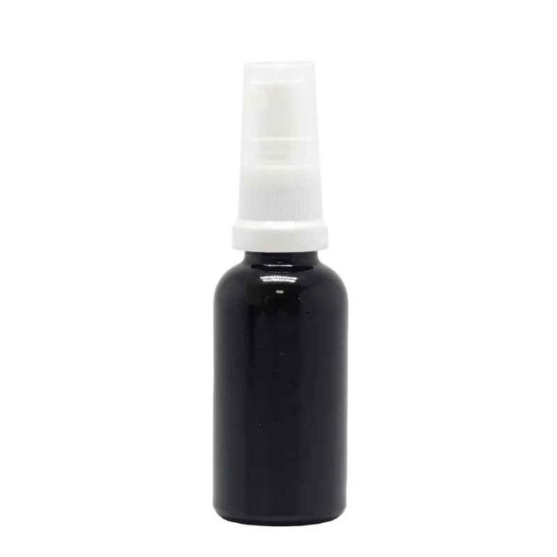 Black Glass Aromatherapy Bottle 18mm Neck With White Atomiser/Mist Spray Cap (18mm Neck)