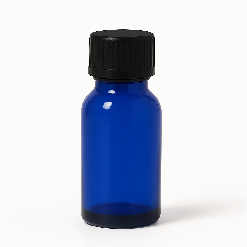 Blue Glass Aromatherapy Bottle 18mm Neck With Black Screw Cap