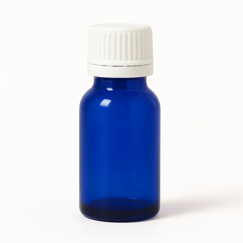 Blue Glass Aromatherapy Bottle 18mm Neck With White Fast Flow Dropper Cap