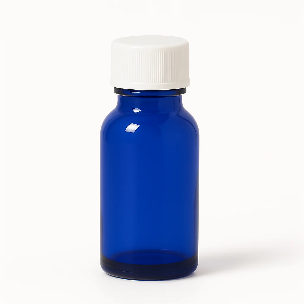 Blue Glass Aromatherapy Bottle 18mm Neck With White Screw Cap