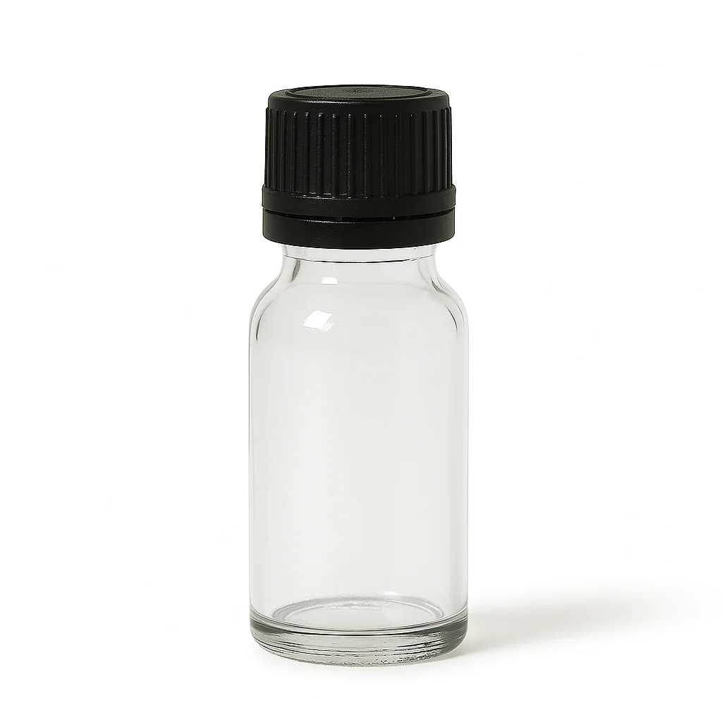 Clear Glass Aromatherapy Bottle 18mm Neck With Black Fast Flow Dropper Cap