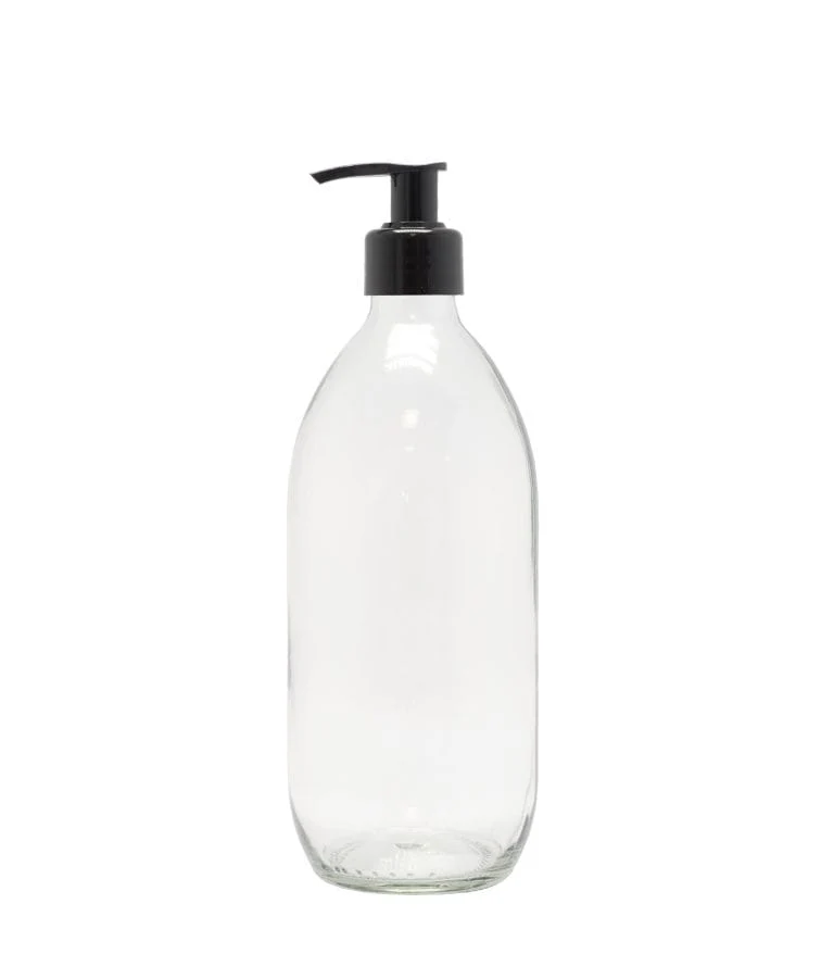 Clear Glass Generic Bottle With Lotion Pump Dispenser Black Smooth (28mm DIN Neck)