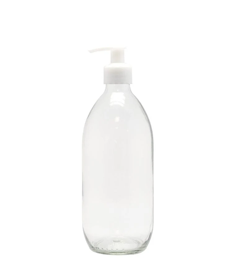 Clear Glass Generic Bottle With Lotion Pump Dispenser White Smooth (28mm DIN Neck)